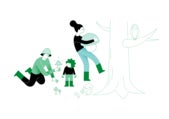 Picto Biodiversité avec des gens, des arbres, animaux et champignons